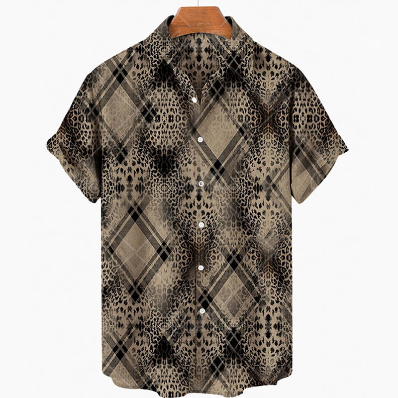 2024 Men's Leopard 3D Shirts Summer Hawaii Beach Shirt Men's Short Sleeve Retro Fashion Clothing Personalized Design Men's Tops