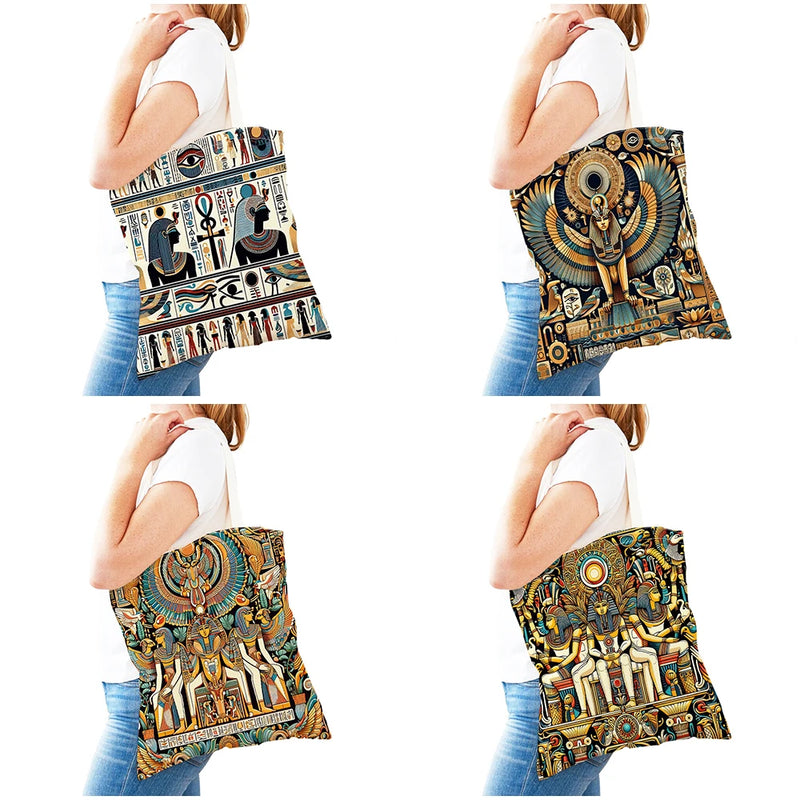 Pharaohs Anubis Women Shopper Bag Murals of Ancient Egyptian Double Print Girl Tote Lady Handbag Shopping Bags