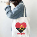 Luanda Angola Map Flag Emblem Gift Idea Love Heart South Africa Skyline Shopper Harajuku Canvas Tote Bag Cotton Shopping Handbag