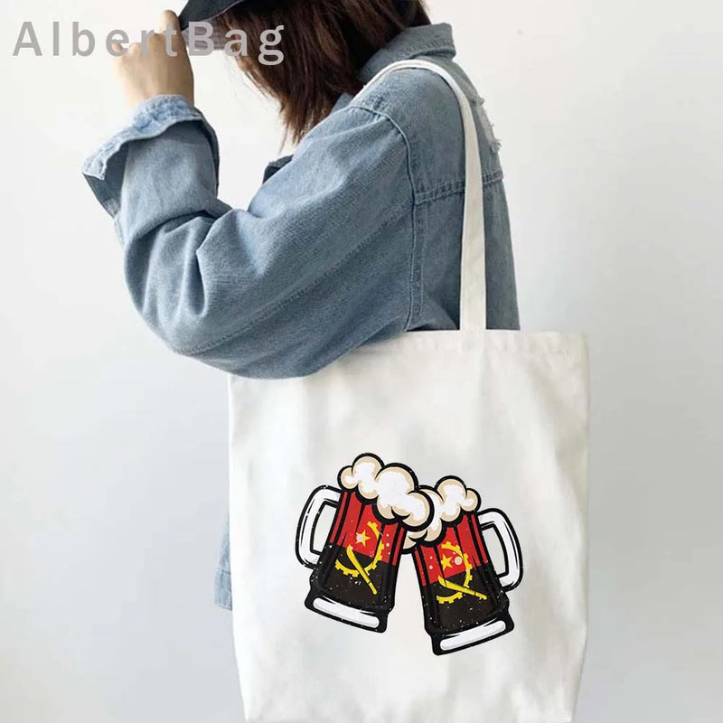 Luanda Angola Map Flag Emblem Gift Idea Love Heart South Africa Skyline Shopper Harajuku Canvas Tote Bag Cotton Shopping Handbag