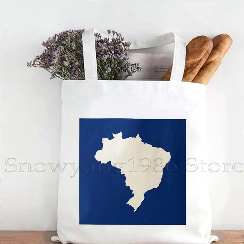 Brazil Map Brazilian Flag Heartbeat Guitar Love Heart Country Watercolor Gift Shoulder Canvas Tote Bag Harajuku Fashion Handbag