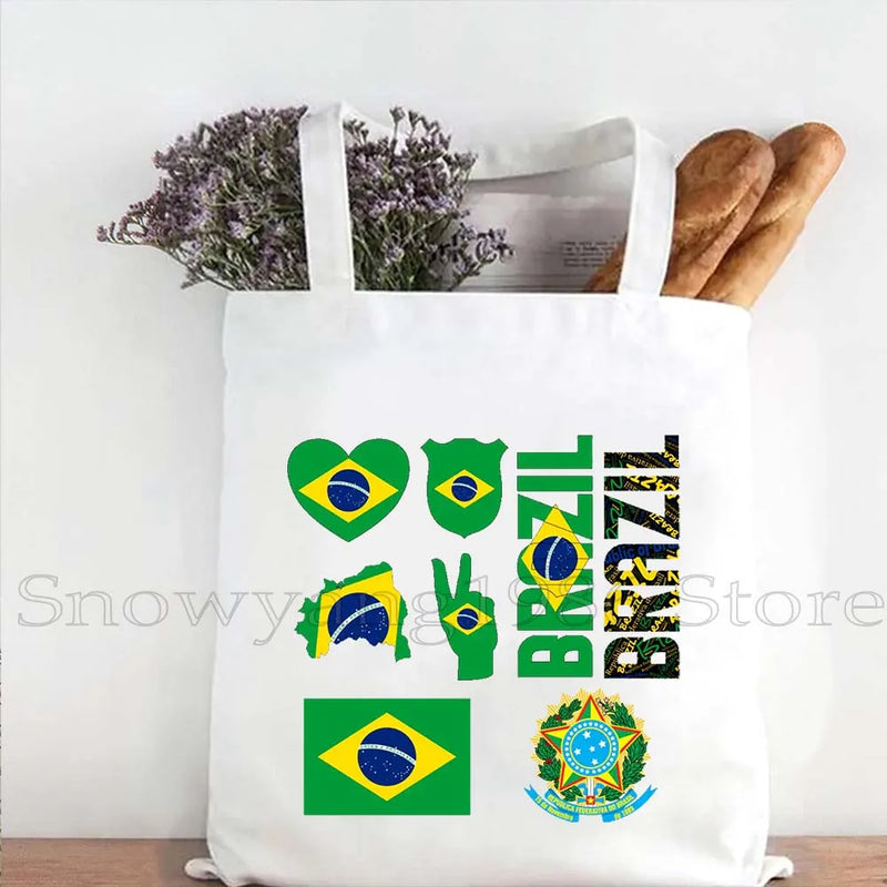 Brazil Map Brazilian Flag Heartbeat Guitar Love Heart Country Watercolor Gift Shoulder Canvas Tote Bag Harajuku Fashion Handbag