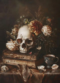 Retro Abstract Dark College Books Skull Flowers Candles Poster Canvas Art Painting Printing Home Room Wall Pictures Decor Gift