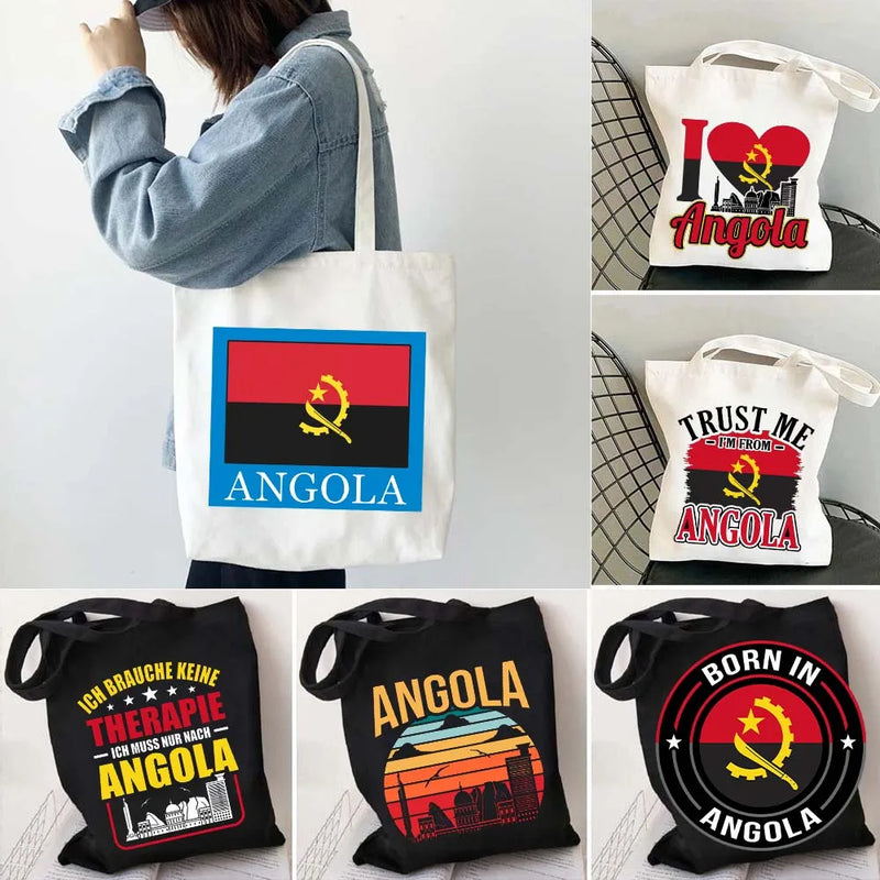 Luanda Angola Map Flag Emblem Gift Idea Love Heart South Africa Skyline Shopper Harajuku Canvas Tote Bag Cotton Shopping Handbag