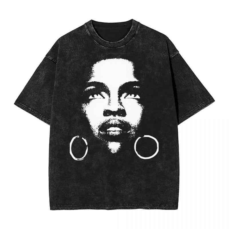 Washed T Shirts Fugees Lauryn Hill Hip Hop Novelty T-Shirts High Street Streetwear Short Sleeve Summer Tops Tees for Men Women