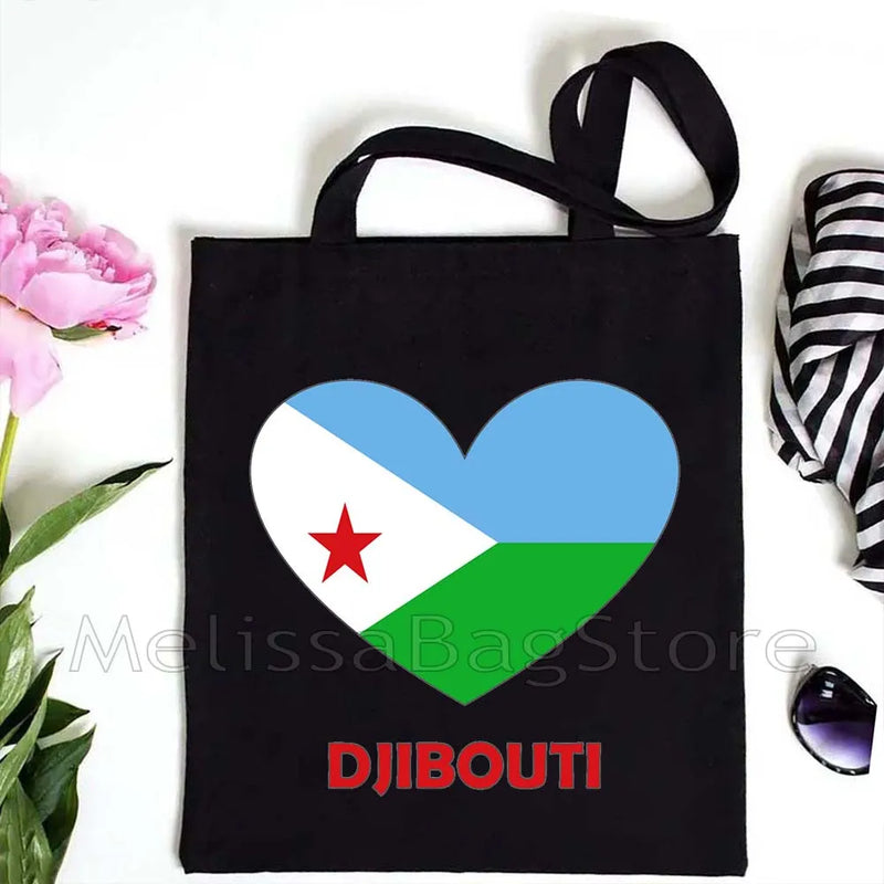 Love Denmark France Greece Egypt Ecuador Mexico Romania Djibouti USA UAE UK Belgium Cape Verde Heart Flag Cute Tote Bag Handbags
