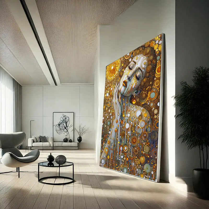 Gustav Klimt Style Female Portrait Art Poster Print Abstract Golden Tears Canvas Painting Modern Wall Art Living Room Home Decor