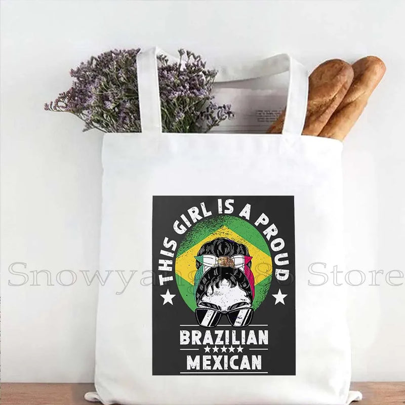 Brazil Map Brazilian Flag Heartbeat Guitar Love Heart Country Watercolor Gift Shoulder Canvas Tote Bag Harajuku Fashion Handbag