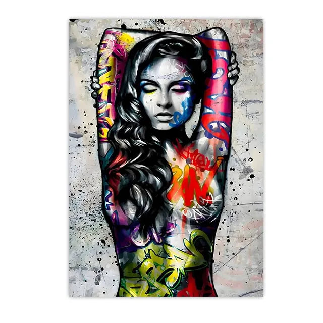 Street Art Woman Body Graffiti Wall Art Canvas Painting Female Body Tattoo Poster And Prints Pictures For Bedroom Home Decor