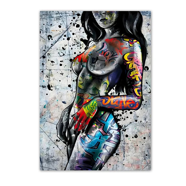 Street Art Woman Body Graffiti Wall Art Canvas Painting Female Body Tattoo Poster And Prints Pictures For Bedroom Home Decor