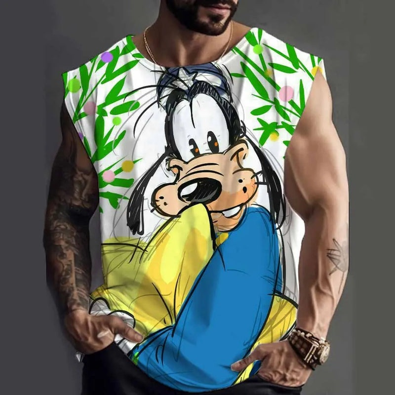 Gym Brand clothing Bodybuilding Fitness Mens running tanks workout Disney Goofy Print vest Stringer sportswear muscle undershirt