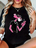 2025 Pink Panther Women's Clothing T-Shirt Fashionable Anime And Cartoon Style Short Sleeved Street Trend Cotton Clothing