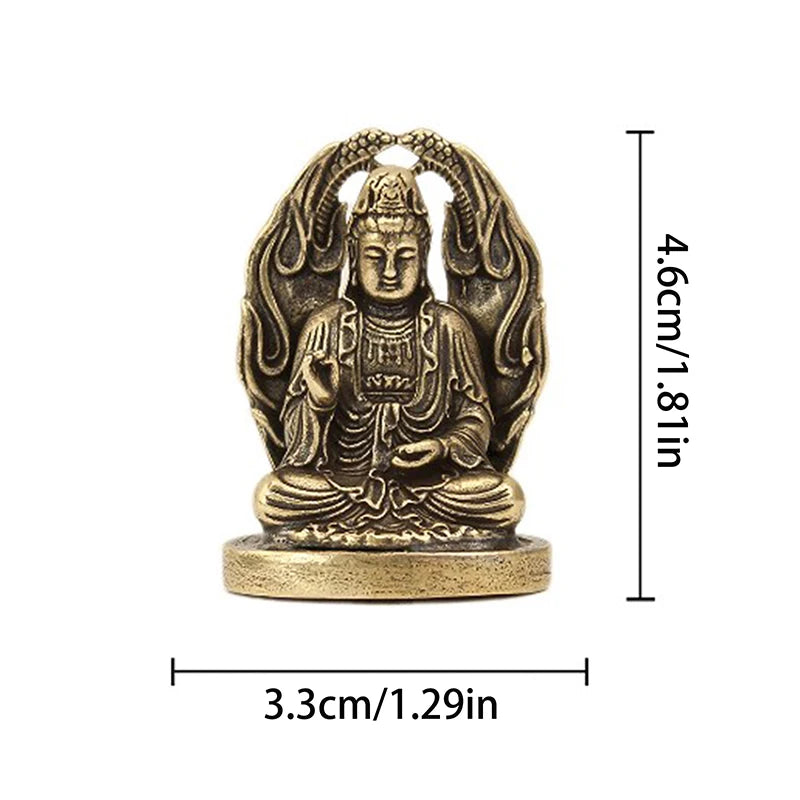 Antique Brass Small Buddha Statue Pocket Guanyin Miniature Figurines Home Office Desk Decorative Ornament Statue Gifts