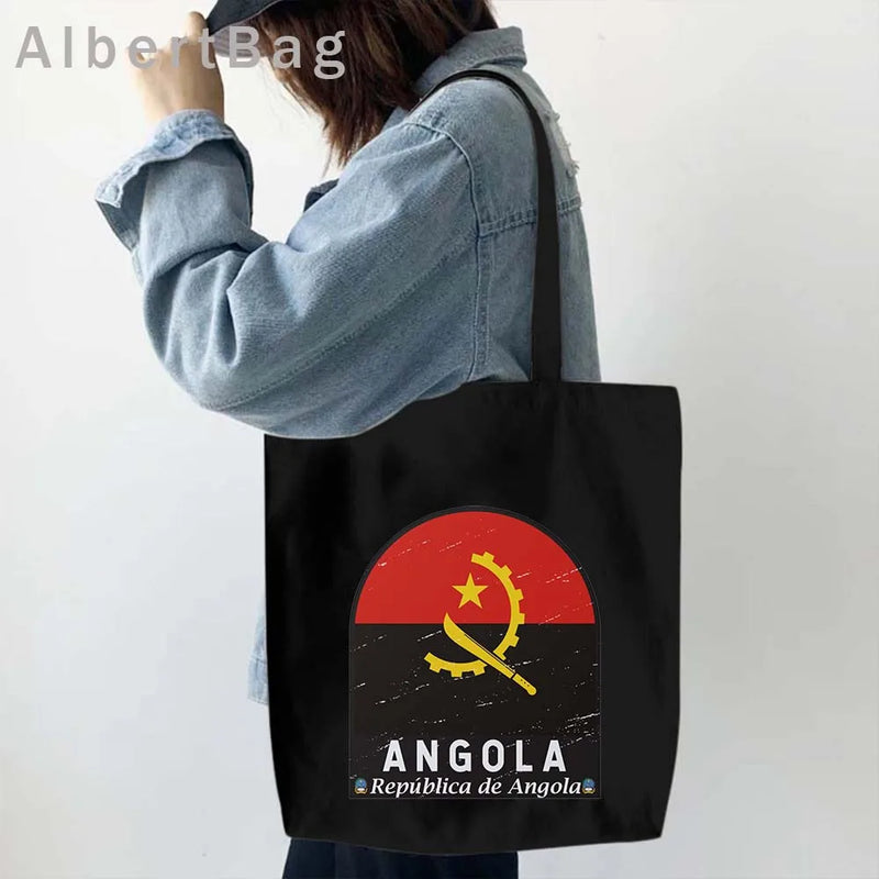 Luanda Angola Map Flag Emblem Gift Idea Love Heart South Africa Skyline Shopper Harajuku Canvas Tote Bag Cotton Shopping Handbag