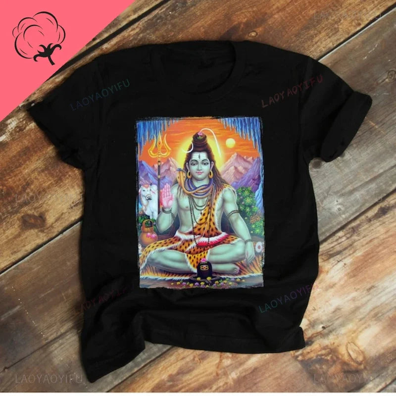 Om Namah Shivaya Hinduism Supreme Lord Shyva Man Printed T Shirt Religious Hindu God Shiva Yoga Meditation Cotton T Shirt Gift