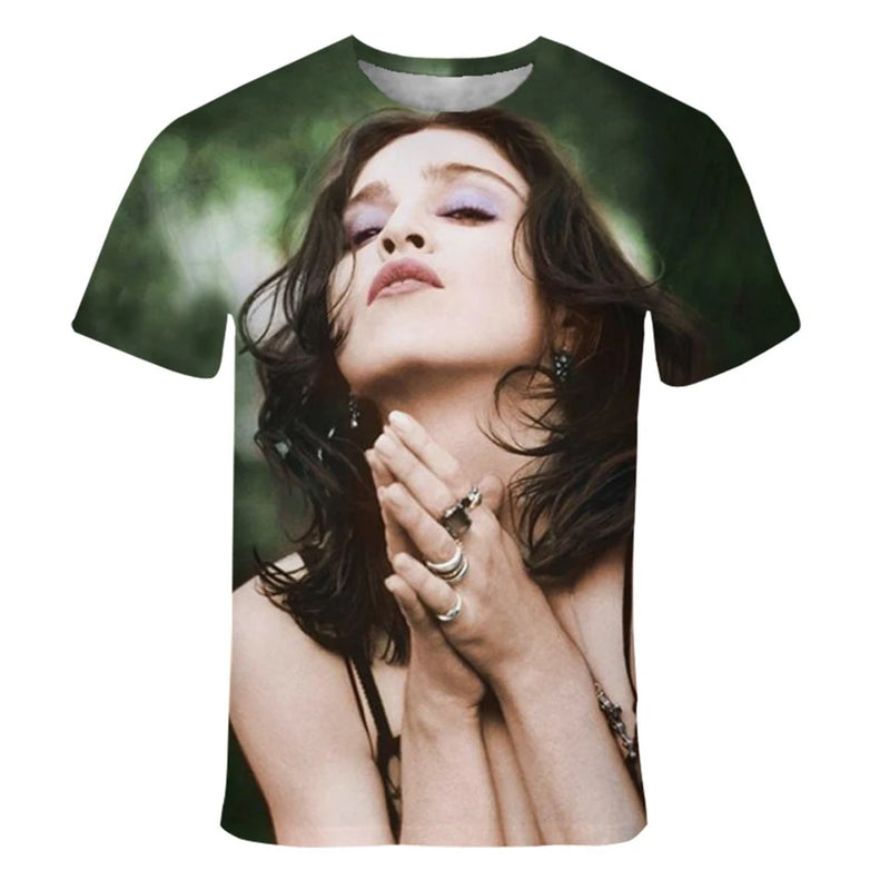 Summer fashion trend personalized singer Madonna 3D printed printed printed pattern casual and comfortable T-shirt