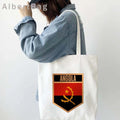 Luanda Angola Map Flag Emblem Gift Idea Love Heart South Africa Skyline Shopper Harajuku Canvas Tote Bag Cotton Shopping Handbag