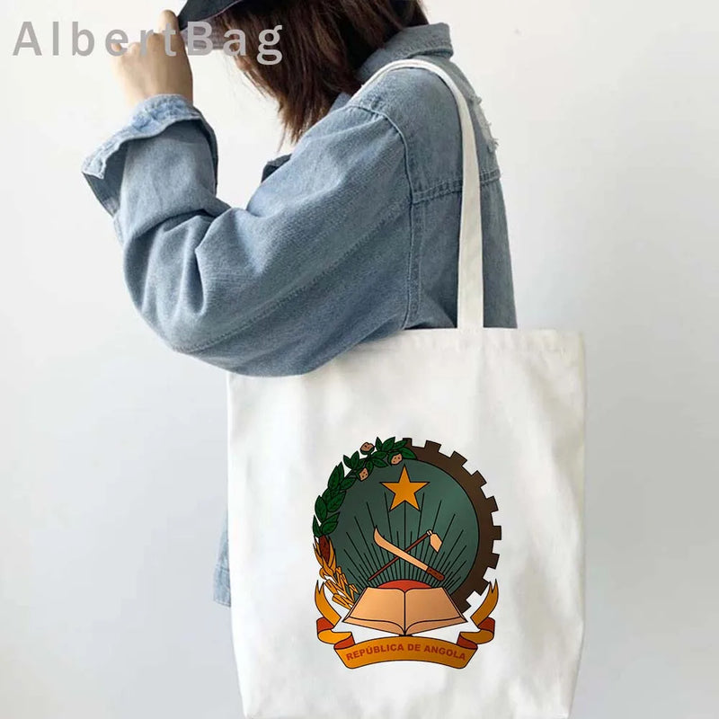 Luanda Angola Map Flag Emblem Gift Idea Love Heart South Africa Skyline Shopper Harajuku Canvas Tote Bag Cotton Shopping Handbag