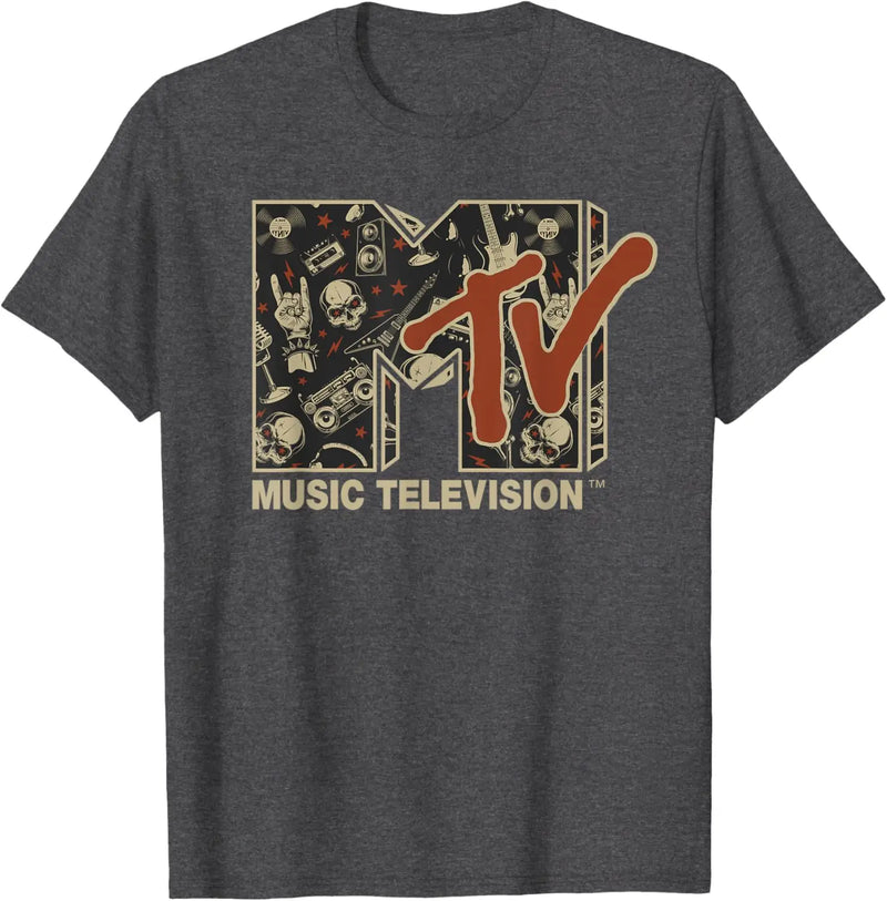 MTV Rock n Roll Music Hard Heavy Metal Skull Guitar Vintage T-Shirt Y2k Clothes Women Clothing Tee Shirt Femme Camisetas 82953