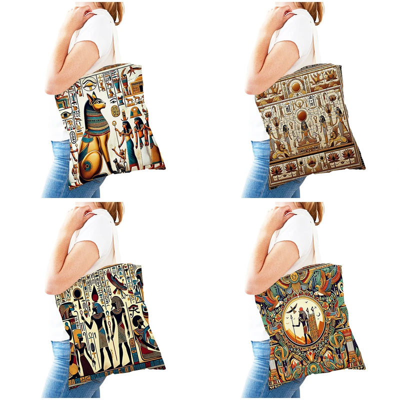 Pharaohs Anubis Women Shopper Bag Murals of Ancient Egyptian Double Print Girl Tote Lady Handbag Shopping Bags