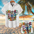 Disney Mickey Mouse Men Women Button Shirt Spider-Man Summer Short Cartoon Hawaii Shirt Set Beach Short Suit Donald Duck
