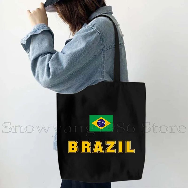 Brazil Map Brazilian Flag Heartbeat Guitar Love Heart Country Watercolor Gift Shoulder Canvas Tote Bag Harajuku Fashion Handbag