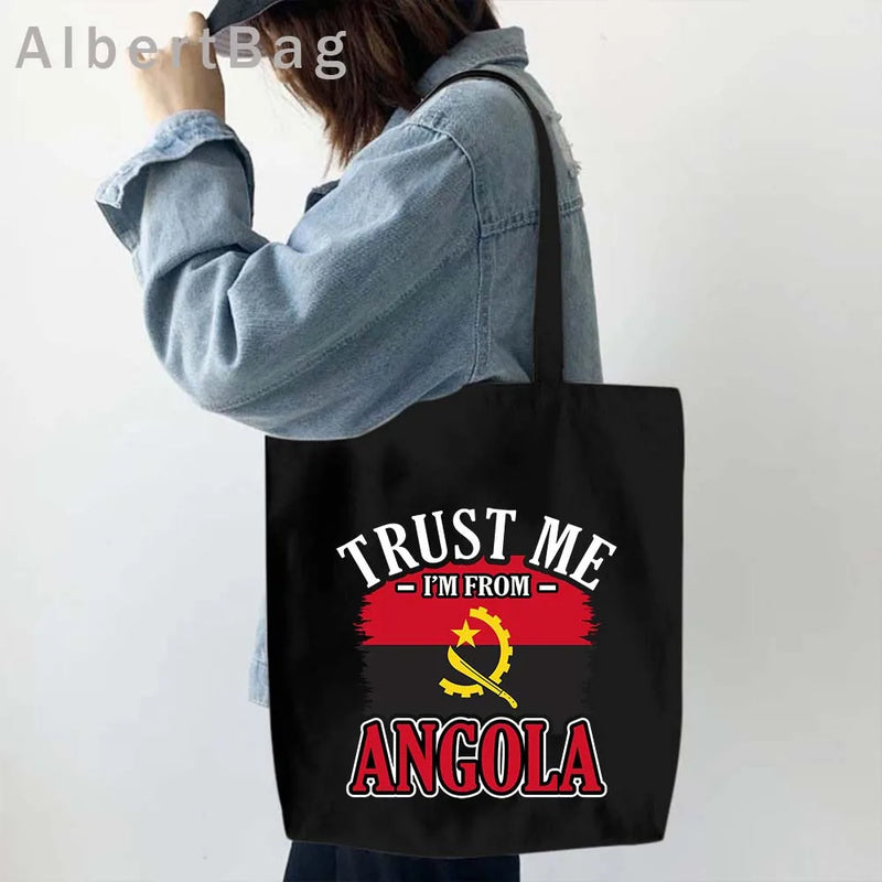Luanda Angola Map Flag Emblem Gift Idea Love Heart South Africa Skyline Shopper Harajuku Canvas Tote Bag Cotton Shopping Handbag
