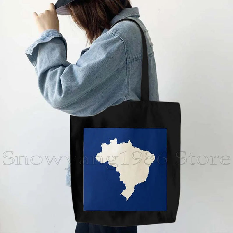 Brazil Map Brazilian Flag Heartbeat Guitar Love Heart Country Watercolor Gift Shoulder Canvas Tote Bag Harajuku Fashion Handbag