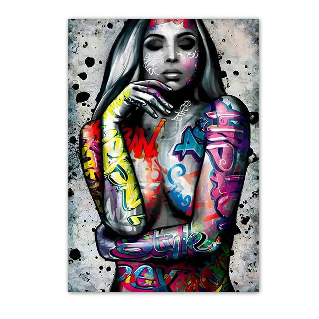 Street Art Woman Body Graffiti Wall Art Canvas Painting Female Body Tattoo Poster And Prints Pictures For Bedroom Home Decor