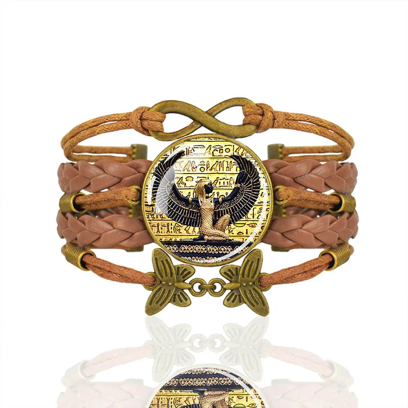 Ancient Egyptian Culture Bangles Ankh Anubis Scarab Isis Goddess The Eye of Horus Weave Bracelet Men Women Jewelry Souvenir Gift