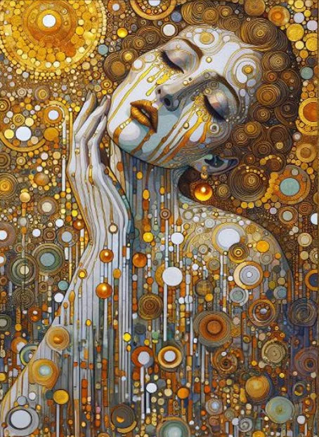 Gustav Klimt Style Female Portrait Art Poster Print Abstract Golden Tears Canvas Painting Modern Wall Art Living Room Home Decor