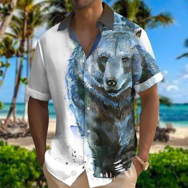 Summer Classic Style Lion Hawaiian Flower Male Social Retro Casual Slim Fit Dress Shirt Blouse Floral Men 3d Print Loose Camisas