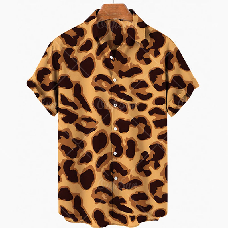 2024 Men's Leopard 3D Shirts Summer Hawaii Beach Shirt Men's Short Sleeve Retro Fashion Clothing Personalized Design Men's Tops