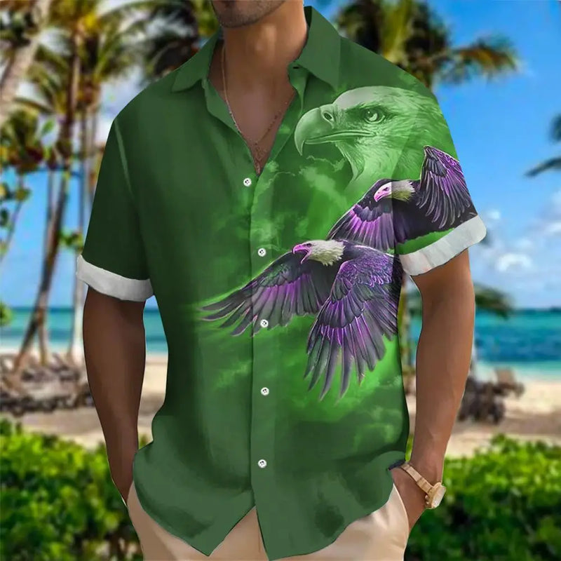 Summer Classic Style Lion Hawaiian Flower Male Social Retro Casual Slim Fit Dress Shirt Blouse Floral Men 3d Print Loose Camisas