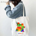 Luanda Angola Map Flag Emblem Gift Idea Love Heart South Africa Skyline Shopper Harajuku Canvas Tote Bag Cotton Shopping Handbag